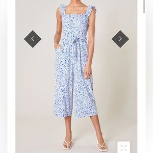 SUGARLIPS Montgomery Floral Blue Jumpsuit with Ruffle Straps AXS